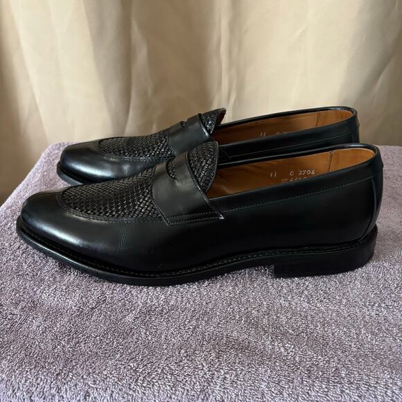 Edmond Allen Black Woven Leather Loafers Size 11 Dress Slip-On Penny Style - Picture 4 of 6
